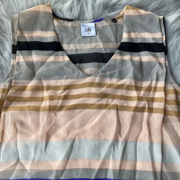 CABI Blouse Sz M Multicolor Striped Chiffon Sheer V-Neck Tank Top Shirt Womens - Picture 2 of 8